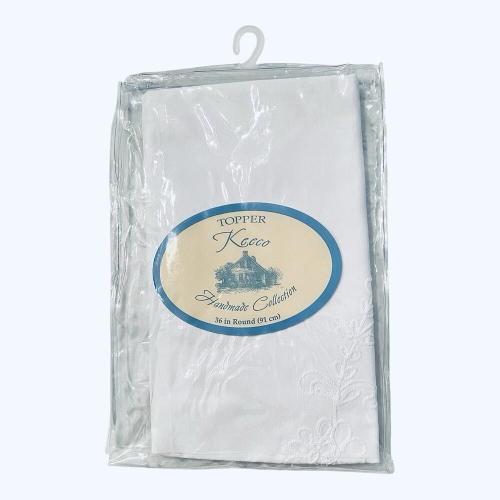 Vintage KEECO Table Topper 36”Round Handcrafted White Tapework & Cutwork NEW